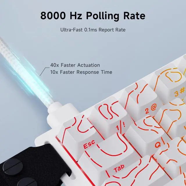 Alt view image 4 of 5 - MCHOSE ACE 68 60% Mechanical Gaming Keyboard Wired Rapid Trigger Hall Effect Keyboard Magnetic Switch Hyper-Fast Adjustable Actuation, 8000Hz, Hot Swap RGB PC MAC Laptop (White Topographic TTC Uranus)