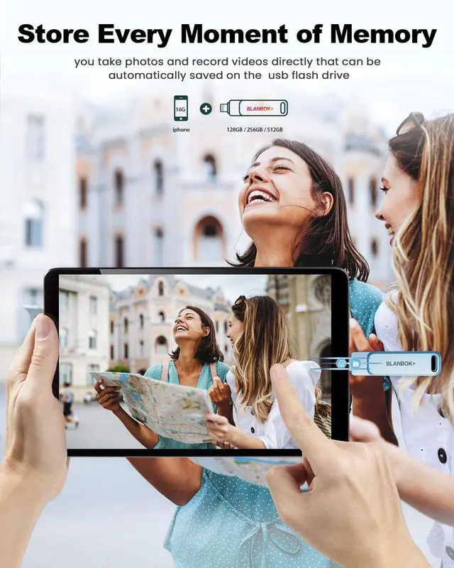 Alt view image 3 of 5 - MFi Certified 256GB Flash Drive for iPhone Photo Stick, USB Memory Stick iPhone Flash Drive for Photos Videos, High Speed External Storage USB Stick Thumb Drive for iPhone/iPad/Android/PC(Sky Blue)