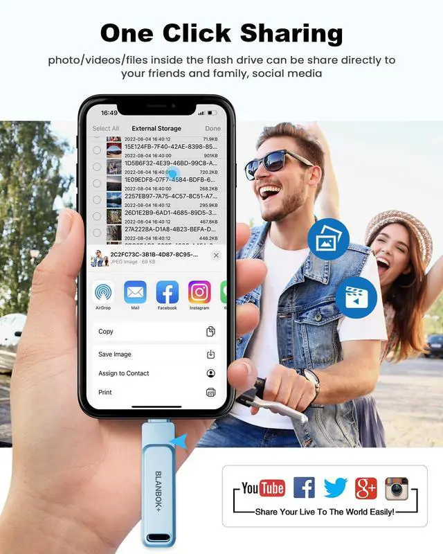 Alt view image 4 of 5 - MFi Certified 256GB Flash Drive for iPhone Photo Stick, USB Memory Stick iPhone Flash Drive for Photos Videos, High Speed External Storage USB Stick Thumb Drive for iPhone/iPad/Android/PC(Sky Blue)
