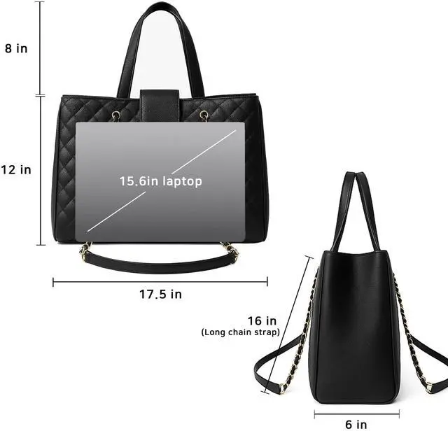 Alt view image 3 of 5 - Quilted Laptop Bag for Women, 15.6 inch PU Leather Shoulder Purse Tote Business Office Messenger Casual Handbag (Tan)