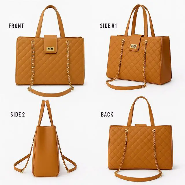 Alt view image 2 of 5 - Quilted Laptop Bag for Women, 15.6 inch PU Leather Shoulder Purse Tote Business Office Messenger Casual Handbag (Tan)