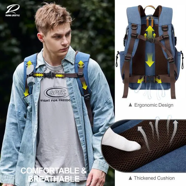 Alt view image 4 of 5 - Padwa Lifestyle Blue Camera Backpack - Professional DSLR & UAV Camera Bag,Anti Theft Canvas Camera Backpack with Rain Cover,Large Capacity Photography Travel Camera Bag with Multi Compartments