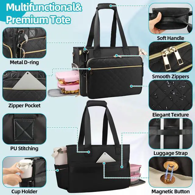 Alt view image 5 of 5 - ahzske Lunch Work Tote Bag for Women with Accordion File Organizer Pocket, 3 in 1 Daily Tote Bag with Insulated Lunch Compartment& 15.6 Inch Laptop Compartment for Business Teacher Nurse (Black)
