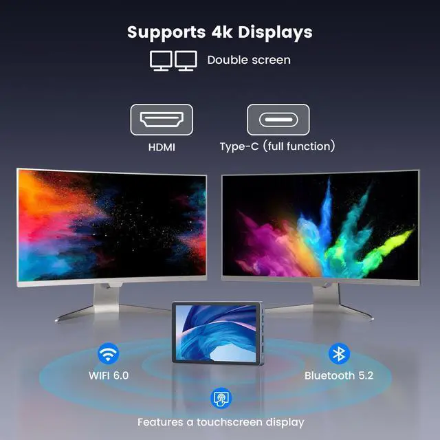 Alt view image 5 of 5 - KOOTIGERS Mini PC N150 12GB RAM DDR5 256GB SSD Win 11 Pro Desktop Computer with LCD Screen, 4K@60Hz Dual 1000M LAN, Full-Featured USB-C WiFi 6 BT5.2 HDMI Desktop