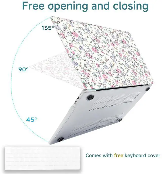 Alt view image 3 of 5 - Fulbrio Arts Compatible with MacBook Pro 13 inch Hard Shell Clear Case Skin, 2022, 2021,2016-2022 Release A1706/A1989/A2159 Slim Matte Finish Hard Shell with Keyboard Cover,White Cute Floral
