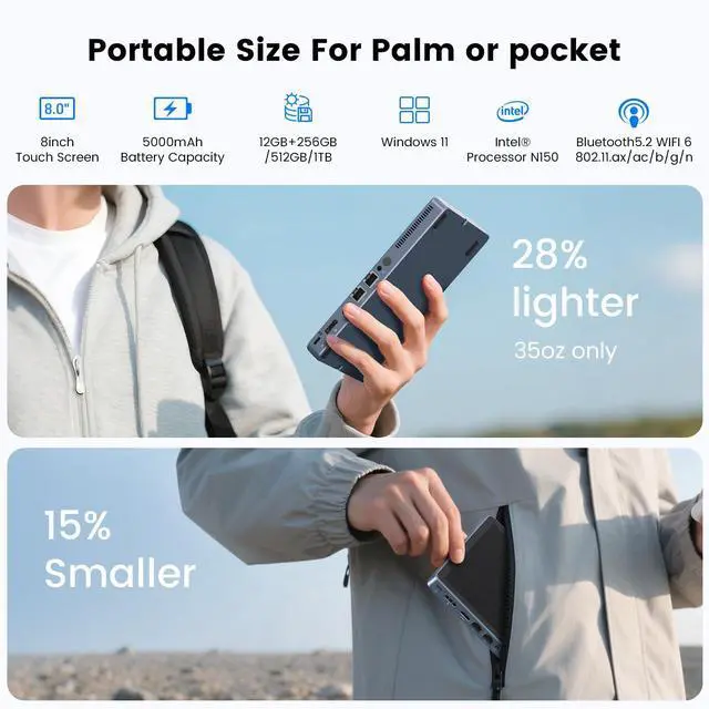 Alt view image 4 of 5 - KOOTIGERS Mini PC N150 12GB RAM DDR5 256GB SSD Win 11 Pro Desktop Computer with LCD Screen, 4K@60Hz Dual 1000M LAN, Full-Featured USB-C WiFi 6 BT5.2 HDMI Desktop