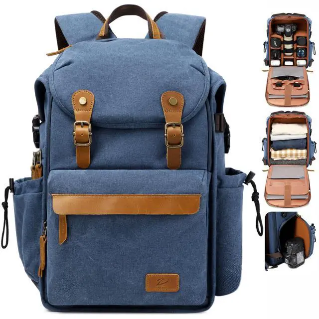 Main image of Padwa Lifestyle Blue Camera Backpack - Professional DSLR & UAV Camera Bag,Anti Theft Canvas Camera Backpack with Rain Cover,Large Capacity Photography Travel Camera Bag with Multi Compartments