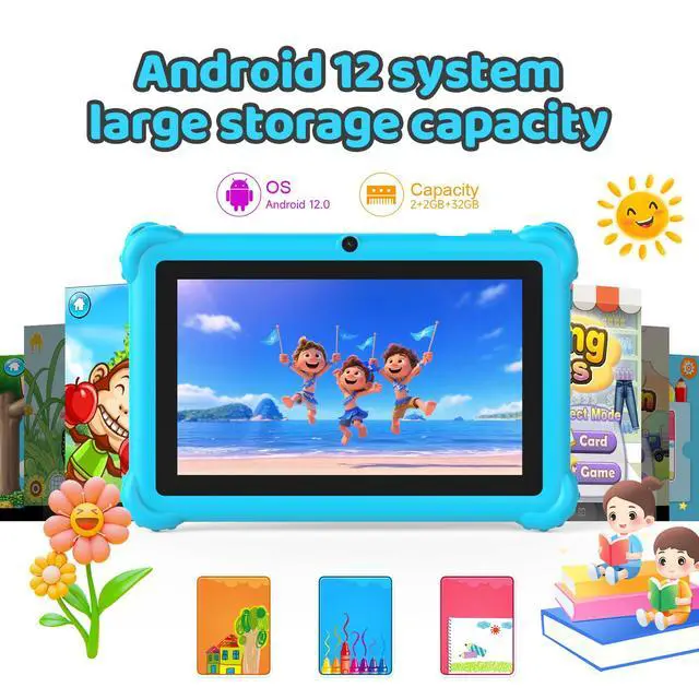 Alt view image 2 of 5 - WUIUHOU Kids Tablet 7 inch Android 12.0 Toddler Edition, IPS Screen, 4GB RAM 32GB ROM, Bluetooth, Parental Controls, Dual Camera, Fine Case for Educational Gaming.