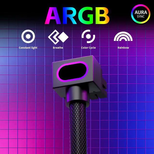 Alt view image 4 of 4 - AIJS 8PIN GPU Extension Cable, ARGB PC Cable with 5V 3Pin,18AWG 90° Right-Angle Design for Cleaner PC Builds,Male-to-Female Connectors Suitable for Various GPU and Power Supply.30CM(Black-GPU-Clip A)