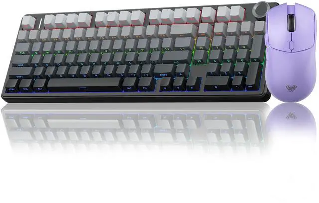 Main image of AULA Wireless Keyboard and Mouse Combo, F99 Pro Mechanical Keyboards with Knob,Tri-Mode Hot Swappable Keyboard+SC580 Wireless Gaming Mouse Purple