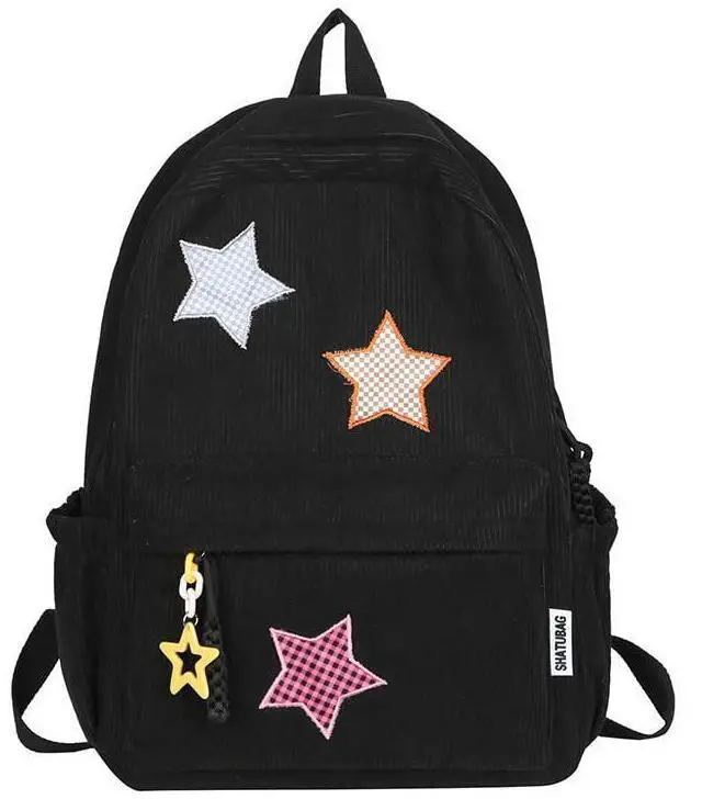 Main image of MININAI Corduroy Star Backpack Cute Y2k Preppy Backpack Aesthetic College Laptop Backpack Y2k Accessories for Women (Black)