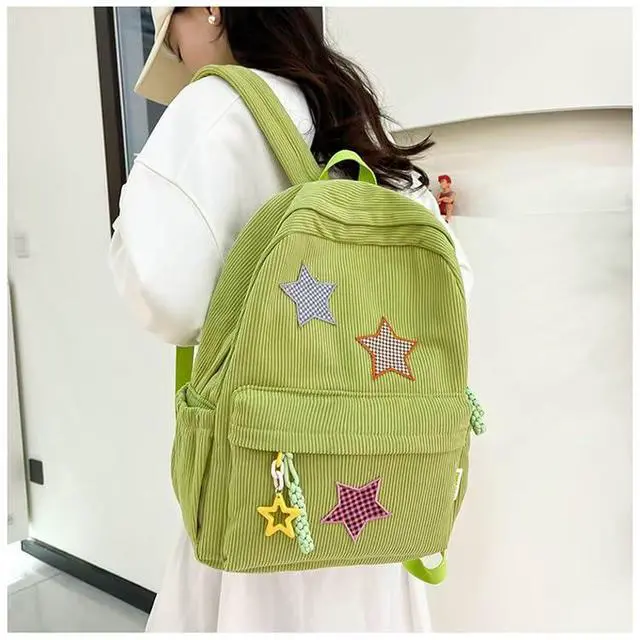 Alt view image 2 of 5 - MININAI Corduroy Star Backpack Cute Y2k Preppy Backpack Aesthetic College Laptop Backpack Y2k Accessories for Women (Black)