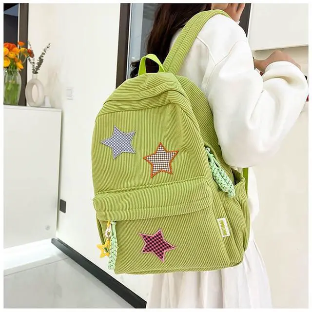 Alt view image 3 of 5 - MININAI Corduroy Star Backpack Cute Y2k Preppy Backpack Aesthetic College Laptop Backpack Y2k Accessories for Women (Black)