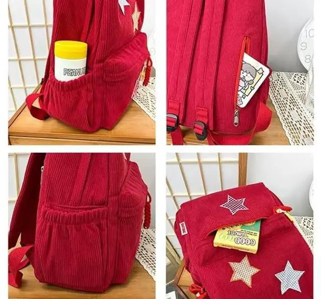 Alt view image 4 of 5 - MININAI Corduroy Star Backpack Cute Y2k Preppy Backpack Aesthetic College Laptop Backpack Y2k Accessories for Women (Black)