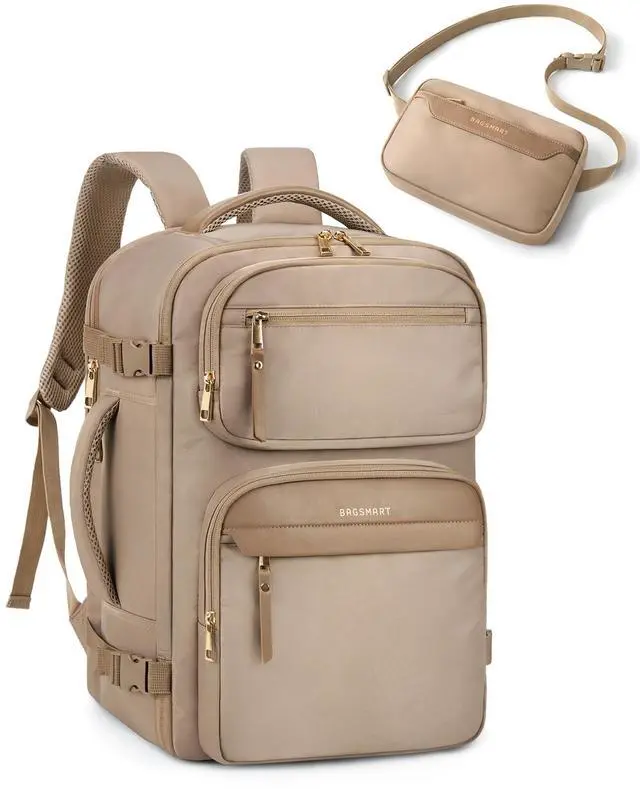 Main image of BAGSMART Womens Backpack Carry On Flight Approved, Travel Backpack for Women with Waist Bag,Traveling Lightweight Weekender Casual Daypack 17.3" Laptop Work Back pack Personal Item Bag,Champagne