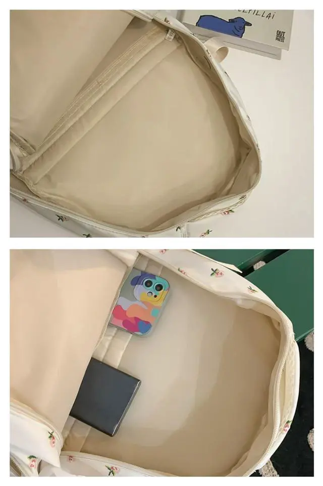 Alt view image 5 of 5 - MININAI Cute Floral Printed Backpack for Women Preppy Kawaii Aesthetic Laptop Bookbag Coquette Work Travel College Daypack (Strawberry)