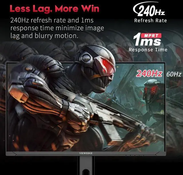 Alt view image 2 of 5 - Viewedge 27 inch Gaming Monitor QHD (2560x1440p) 240Hz Computer Monitor, 1ms HDR10 IPS DisplayPort HDMI 2K Vertical Monitor, Wall Mountable Built-in Speakers