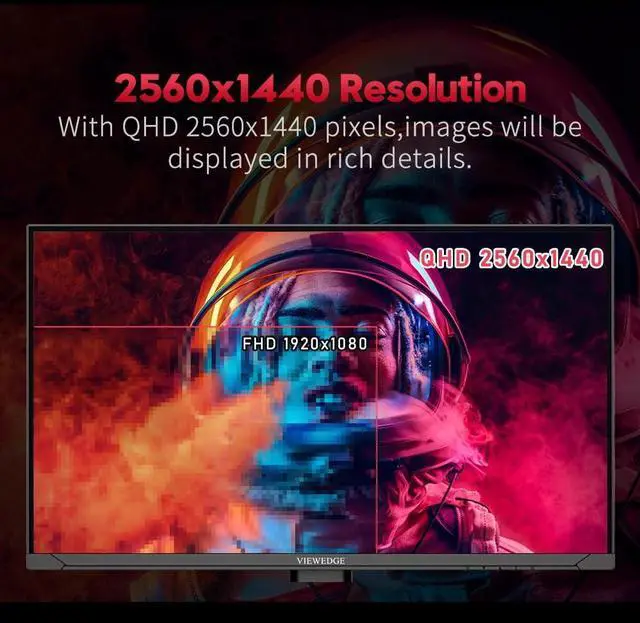 Alt view image 3 of 5 - Viewedge 27 inch Gaming Monitor QHD (2560x1440p) 240Hz Computer Monitor, 1ms HDR10 IPS DisplayPort HDMI 2K Vertical Monitor, Wall Mountable Built-in Speakers