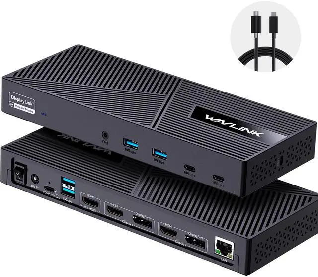 Main image of WAVLINK Displaylink Docking Station 3 Monitors with 130W Power Delivery, 10Gbps USB for MacBook M1/M2/M3/Windows, USB-C(3 HDMI, 2 DisplayPort, 2 USB-C, 4 USB3.1, Ethernet, Audio)