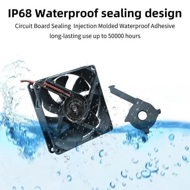 Alt view image 2 of 5 - High-Performance 12V 80mm Dual Ball Bearing IP68 Waterproof Cooling Fan - 3500RPM for RV Refrigerator, Marine Setups & Car Amplifier Ventilation (2-Pack)