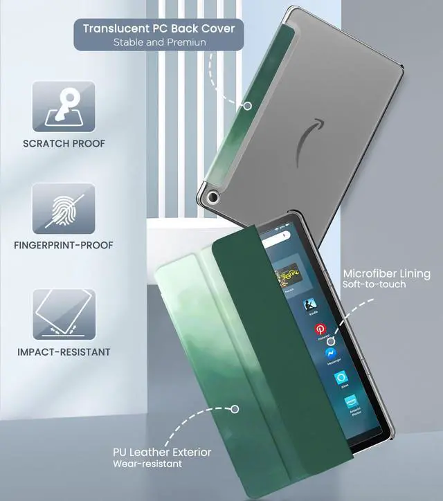 Alt view image 3 of 5 - MoKo Case Fits Amazon Kindle Fire Max 11 Tablet (13th Gen, 2023 Release) 11" - Slim PU Leather Trifold Stand Cover for Fire 11 Tablet Frosted Hard Back Shell with Auto Wake/Sleep, Pine Green