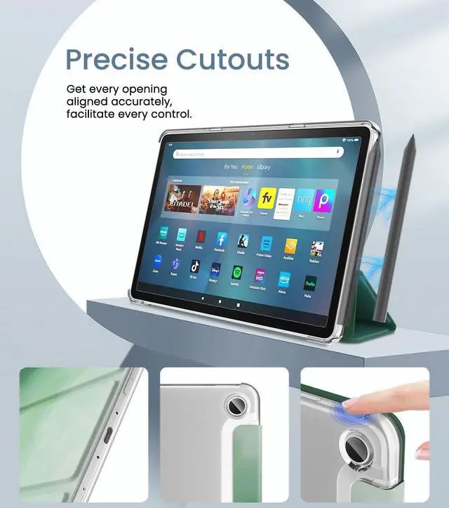 Alt view image 5 of 5 - MoKo Case Fits Amazon Kindle Fire Max 11 Tablet (13th Gen, 2023 Release) 11" - Slim PU Leather Trifold Stand Cover for Fire 11 Tablet Frosted Hard Back Shell with Auto Wake/Sleep, Pine Green