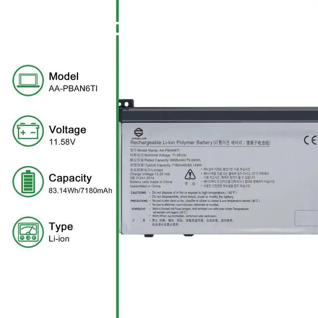 Alt view image 2 of 5 - JIAZIJIA AA-PBAN6TI Laptop Battery Replacement for Samsung Galaxy Book Odyssey NP760XDA NP762XDA-XA1US Series Notebook Black 11.58V 83.14Wh 7180mAh