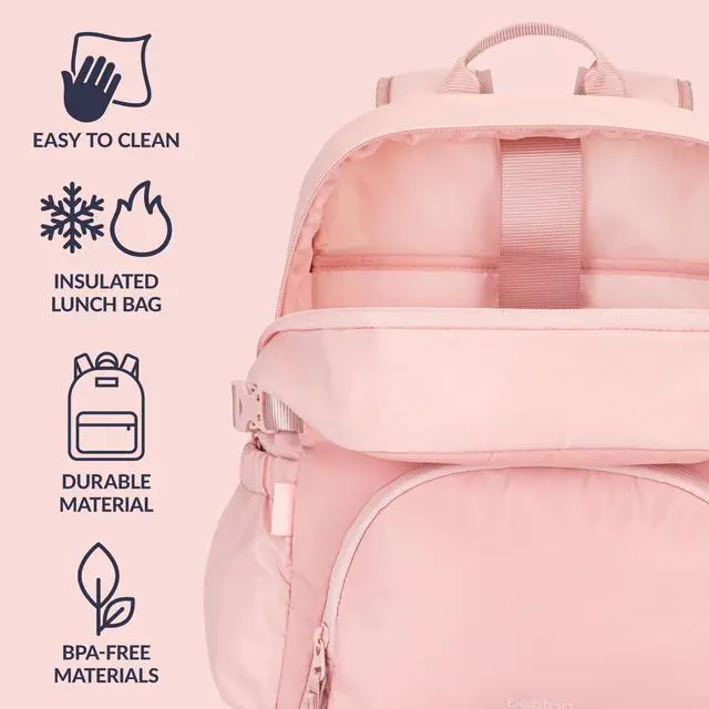 Alt view image 4 of 4 - Bentgo 2-in-1 Adult Backpack & Insulated Lunch Bag  Lightweight, Water-Resistant Travel Backpack with 9 Compartments, Laptop Sleeve & Trolley Sleeve for Work & Everyday Use (Soft Blush)