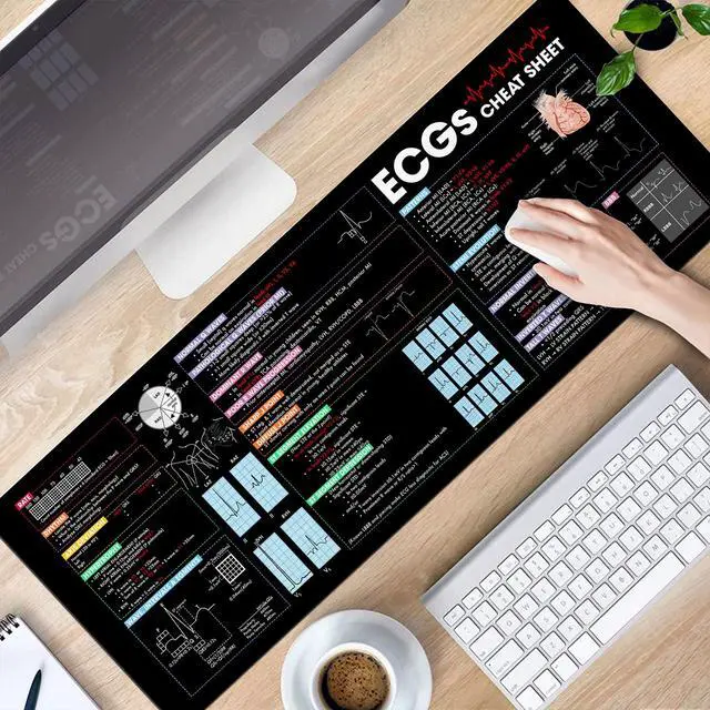 Alt view image 4 of 5 - ECG Cheat Sheet Mouse Mat  Quick Guide for Interpreting Heart Rhythms, Large Desk Mat for Students, Nurses, and Medical Practitioners, Essential Computer Accessory for Study, Work, and Learning NNA