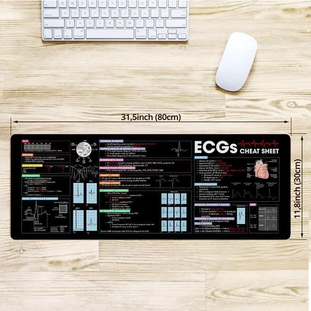 Alt view image 5 of 5 - ECG Cheat Sheet Mouse Mat  Quick Guide for Interpreting Heart Rhythms, Large Desk Mat for Students, Nurses, and Medical Practitioners, Essential Computer Accessory for Study, Work, and Learning NNA