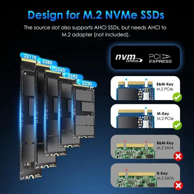 Alt view image 5 of 5 - WAVLINK M.2 NVMe SSD Cloner Dock, 10Gbps Dual-Bay NVMe to USB-C/A Enclosure, Supports Offline Clone, UASP, Design for M-Key or M+B Key SSDs in Size 2230/2242/2260/2280/22110, SSD Not Include
