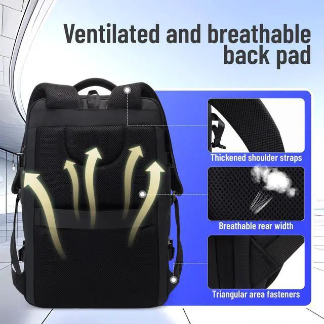 Alt view image 3 of 5 - 50L Travel Backpack for Women & Men,Airline Approved Carry On Luggage,TSA Overnight Bags,Waterproof Personal Item Bag,Weekender Essentials Backpacks fits 17" Laptop Business Smart Backpack-Black