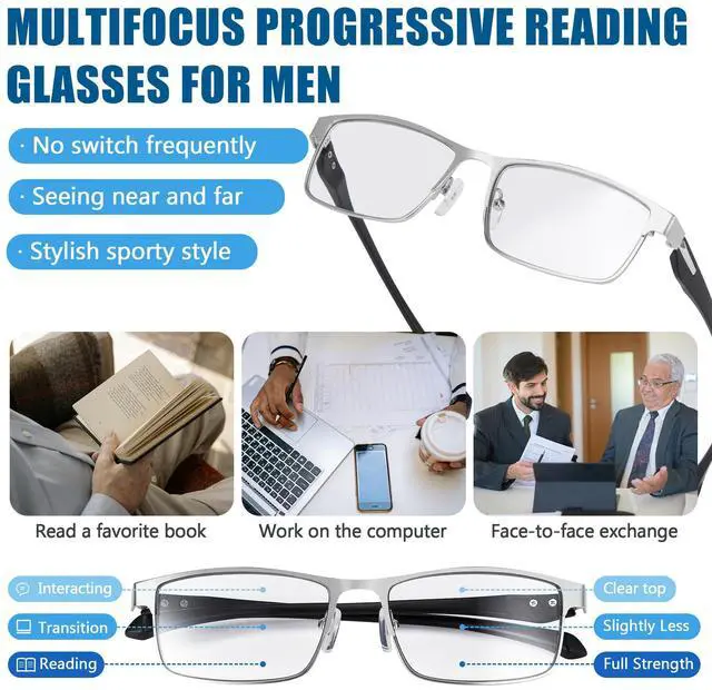 Alt view image 3 of 5 - GHDBFMB Progressive Reading Glasses Men Photochromic Readers Clear Top Multifocal Transition Multifocal Tr90 Eyeglasses 3.0