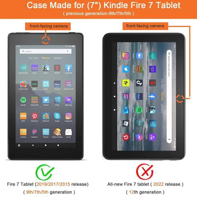 Alt view image 2 of 5 - Dteck for Amazon Fire 7" (9th/7th/5th Generation 2019/2017/2015 Release) Smart Folio Tablet Case with Auto Sleep Wake/Stand Function, Hand Grip Strap, PU Leather Protective Cute Cover, Stained Glass