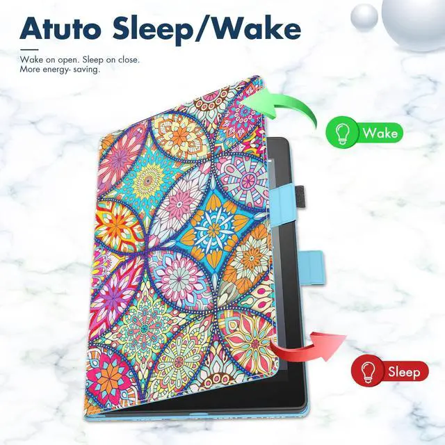 Alt view image 3 of 5 - Dteck for Amazon Fire 7" (9th/7th/5th Generation 2019/2017/2015 Release) Smart Folio Tablet Case with Auto Sleep Wake/Stand Function, Hand Grip Strap, PU Leather Protective Cute Cover, Stained Glass