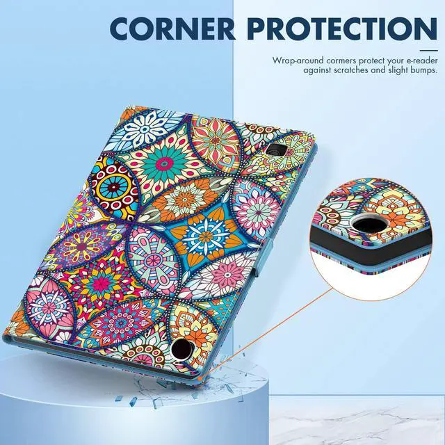 Alt view image 5 of 5 - Dteck for Amazon Fire 7" (9th/7th/5th Generation 2019/2017/2015 Release) Smart Folio Tablet Case with Auto Sleep Wake/Stand Function, Hand Grip Strap, PU Leather Protective Cute Cover, Stained Glass