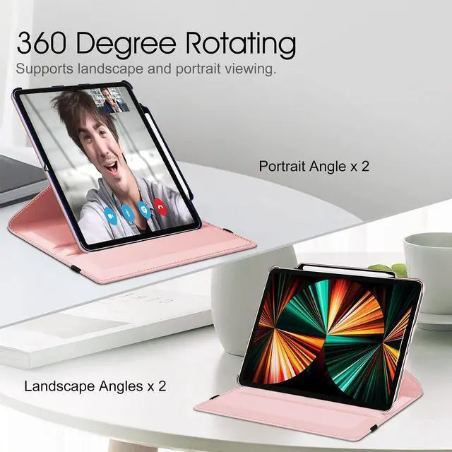 Alt view image 4 of 5 - Fintie Rotating Case for iPad Pro 12.9-inch 6th Generation 2022-360 Degree Swiveling Protective Cover with Pencil Holder, Auto Sleep/Wake, Also Fit iPad Pro 12.9" 5th/4th/3rd Gen, Rose Gold