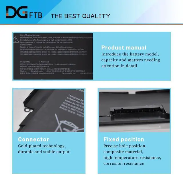 Alt view image 2 of 5 - DGFTB G3HTA001H 93HTA001H New Keyboard Battery Replacement for Microsoft Surface Book 1st Gen Model 1785 with Performance Base (GTX 965M) Enhanced Edition (7.57V 60.8Wh/8030mAh/4-Cell)