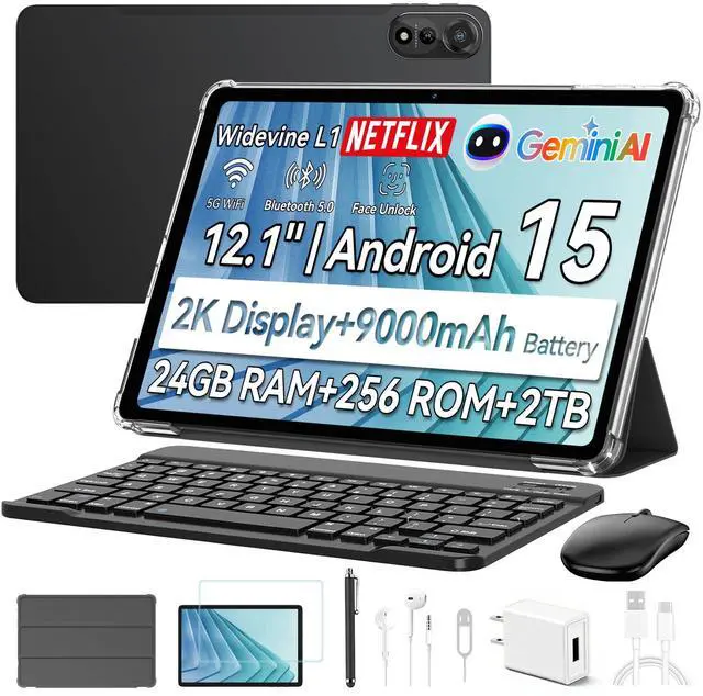 Main image of Blackview 12 inch Tablet Best Android 15 Large Tablets 2025 with Keyboard and Pen, 2K FHD+ Display, 5G WiFi, GPS, 9000mAh/33W, Widevine L1- MEGA Set