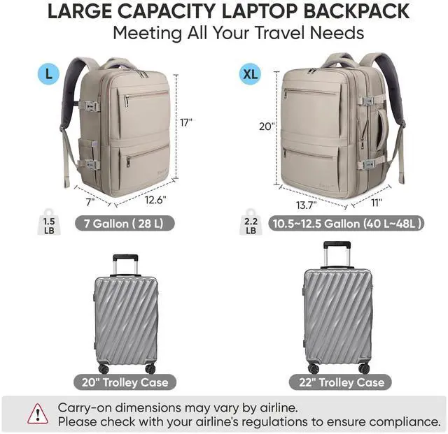 Alt view image 4 of 5 - BALEINE Travel Backpack for Women Men, Large Sturdy Carry On Laptop Backpack Gifts for Business, Casual, Weekender, Hiking (Large, Khaki)