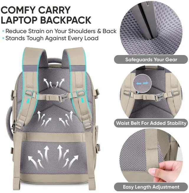 Alt view image 3 of 5 - BALEINE Travel Backpack for Women Men, Large Sturdy Carry On Laptop Backpack Gifts for Business, Casual, Weekender, Hiking (Large, Khaki)