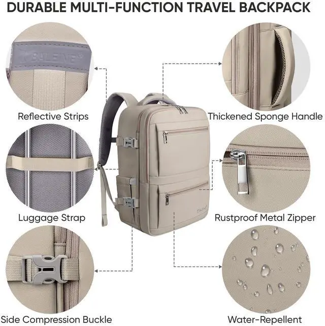 Alt view image 5 of 5 - BALEINE Travel Backpack for Women Men, Large Sturdy Carry On Laptop Backpack Gifts for Business, Casual, Weekender, Hiking (Large, Khaki)