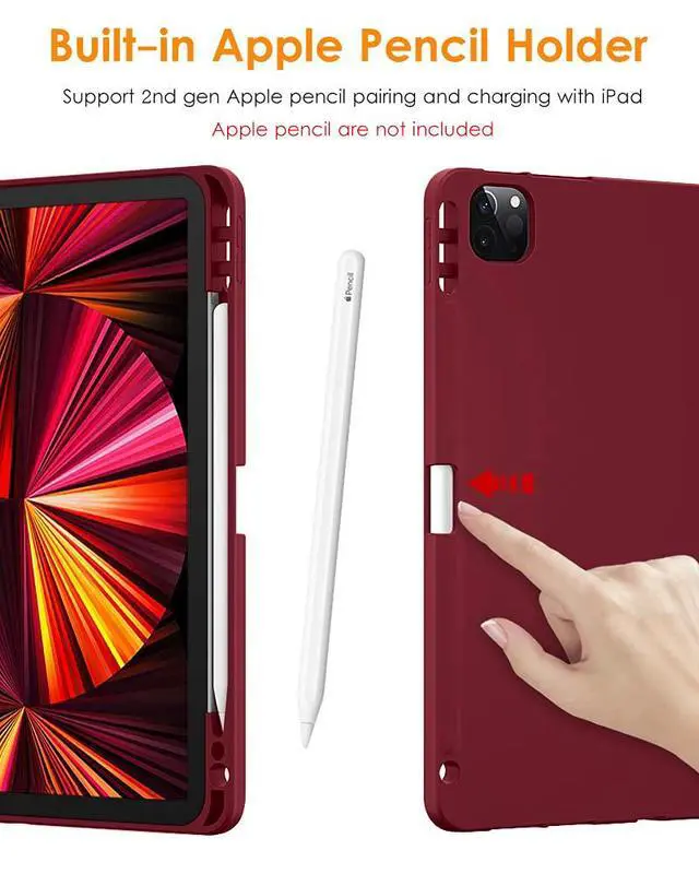 Alt view image 3 of 5 - DTTO for iPad Pro 11 inch 4th/3rd/2nd/1st Generation 2022/2021/2020/2018 Case, Smart Slim Trifold Stand Soft TPU Back Cover with Built-in Pencil Holder, Also Fit iPad Air 5/4,Burgundy Red