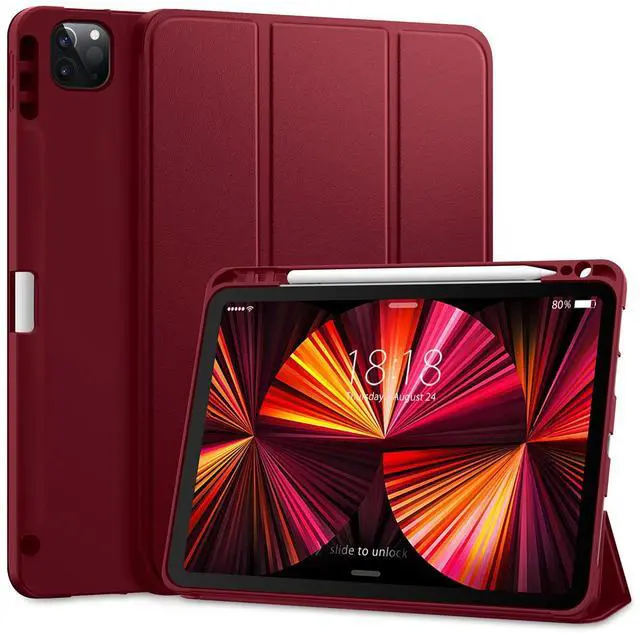 Main image of DTTO for iPad Pro 11 inch 4th/3rd/2nd/1st Generation 2022/2021/2020/2018 Case, Smart Slim Trifold Stand Soft TPU Back Cover with Built-in Pencil Holder, Also Fit iPad Air 5/4,Burgundy Red