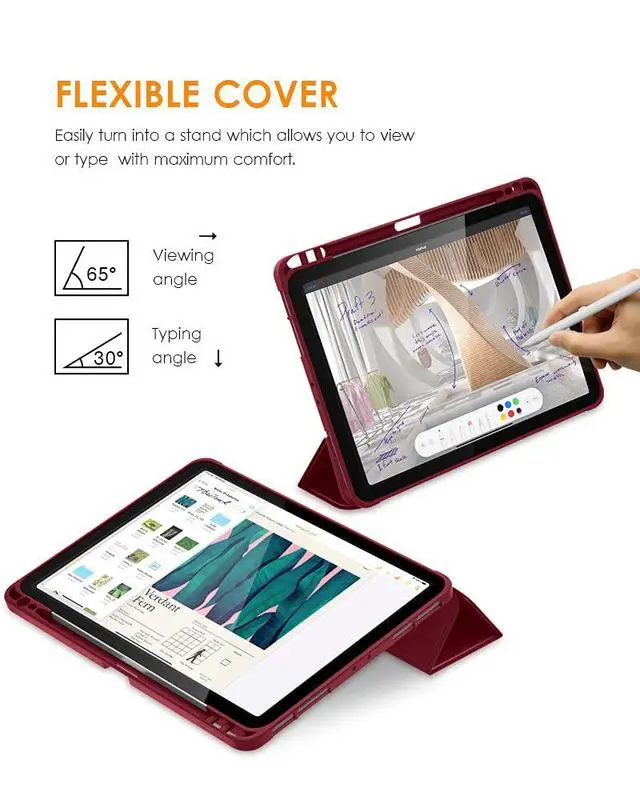 Alt view image 4 of 5 - DTTO for iPad Pro 11 inch 4th/3rd/2nd/1st Generation 2022/2021/2020/2018 Case, Smart Slim Trifold Stand Soft TPU Back Cover with Built-in Pencil Holder, Also Fit iPad Air 5/4,Burgundy Red