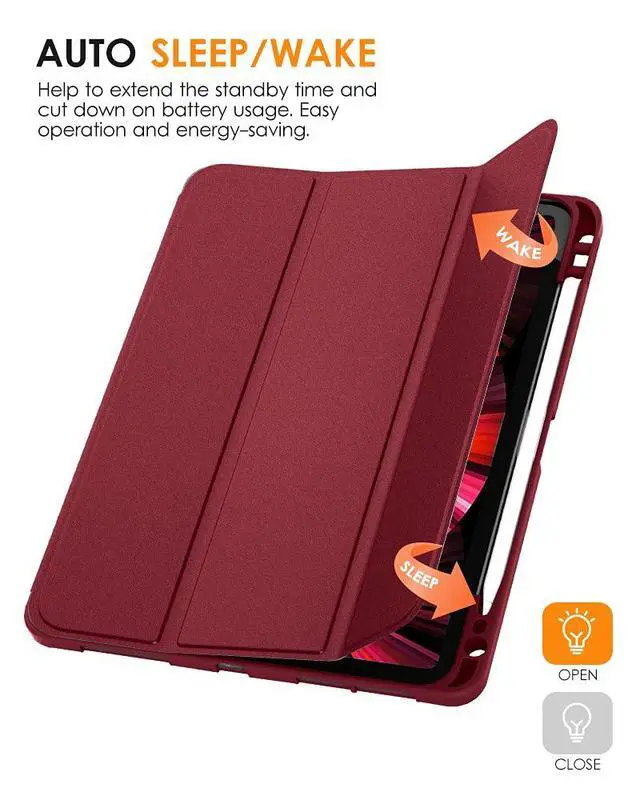 Alt view image 5 of 5 - DTTO for iPad Pro 11 inch 4th/3rd/2nd/1st Generation 2022/2021/2020/2018 Case, Smart Slim Trifold Stand Soft TPU Back Cover with Built-in Pencil Holder, Also Fit iPad Air 5/4,Burgundy Red