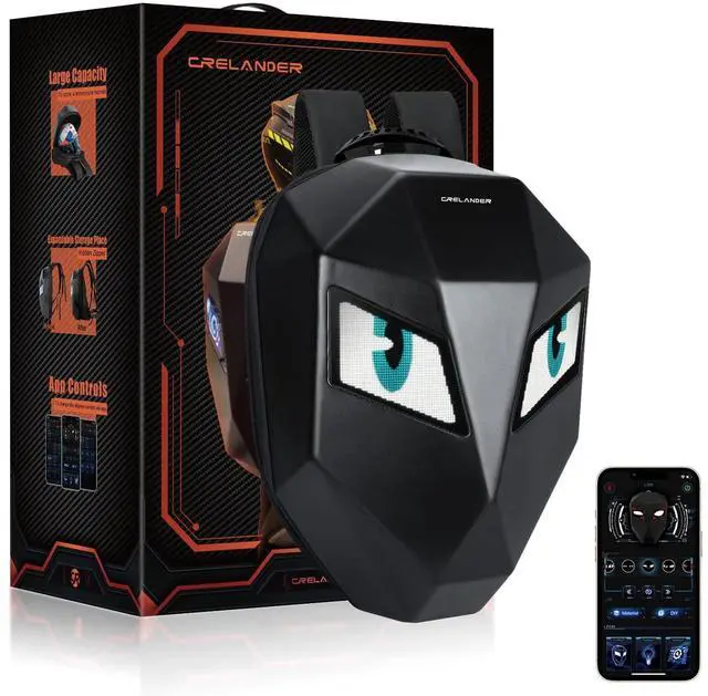 Main image of Crelander LED Motorcycle Backpack,17inch Knight Backpack with DIY Programmable Display Screen, 3D Waterproof Hard Shell Helmet Bag Laptop Storage Daypack for Riding Traveling