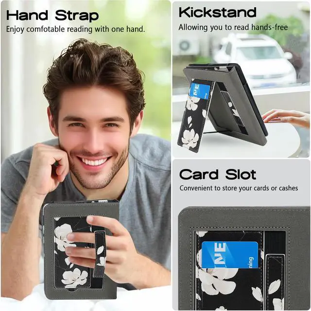 Alt view image 3 of 5 - ZSLVPN Stand Case for 7"/6.8" Kindle Paperwhite(12th/11th Gen-2024/2021) and Kindle Colorsoft Signature Edition - Slim Durable PU Leather New Cover with Hand Strap, Auto Wake/Sleep, Card Slot