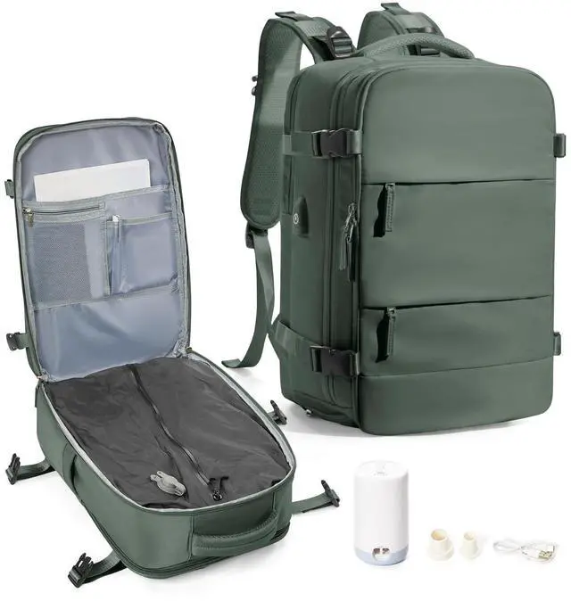 Main image of Vacuum Backpack Travel,Air Backpack with Pump Personal Item Carry On Backpacks Flight Approved Laptop Work Seal Compression Bags Men Women Vacpack Business College Casual Daypack Dark Green