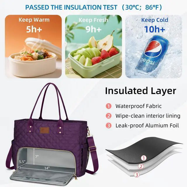 Alt view image 2 of 5 - KKXIU Lunch Tote Bag for Teacher & Nurse, 15.6 Inch Laptop Tote with Insulated Lunch Box Pocket for Women, Professional Computer Work Bag for School, Office, Nursing - Purple